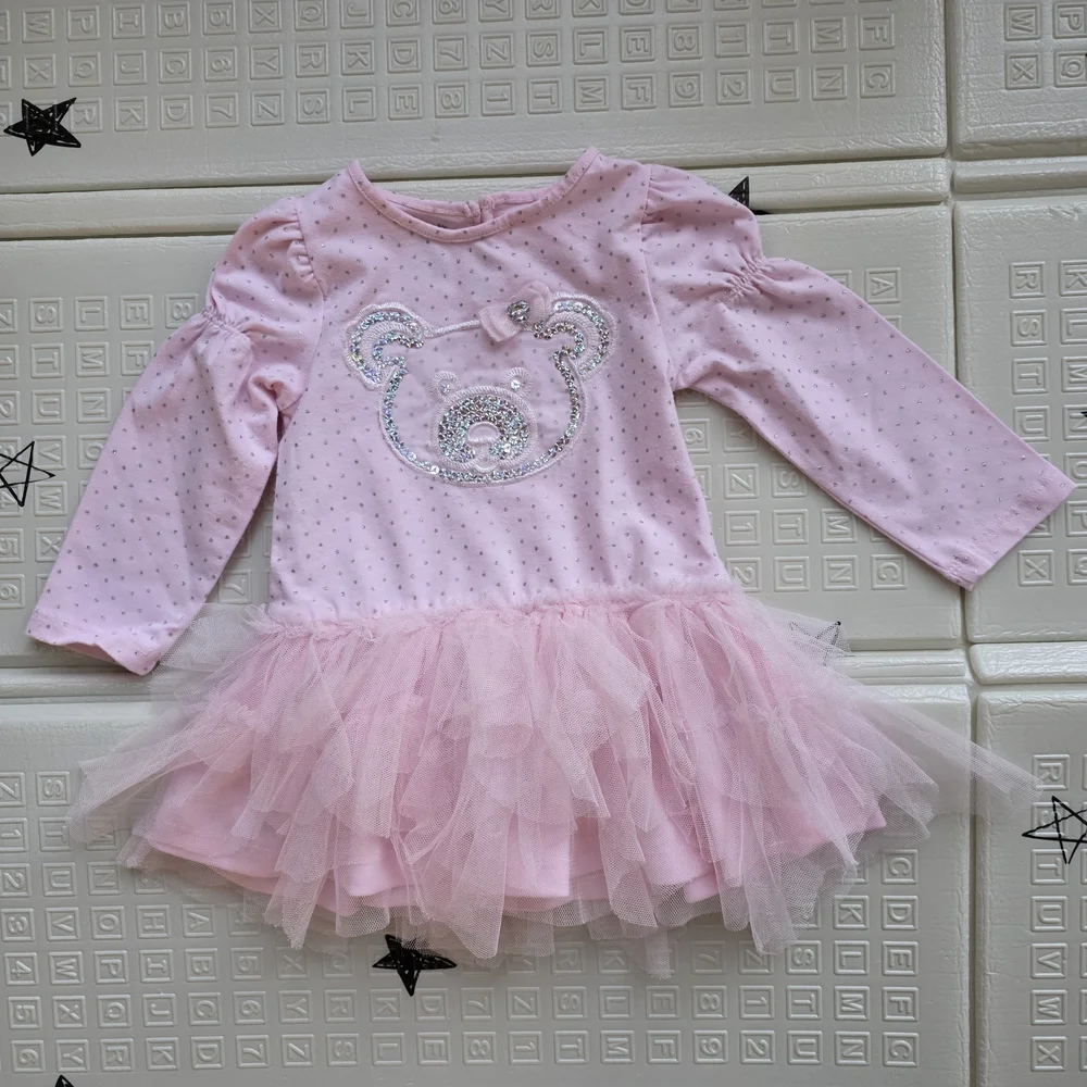 Nannette Baby Pink Sparkle Bear Dress
